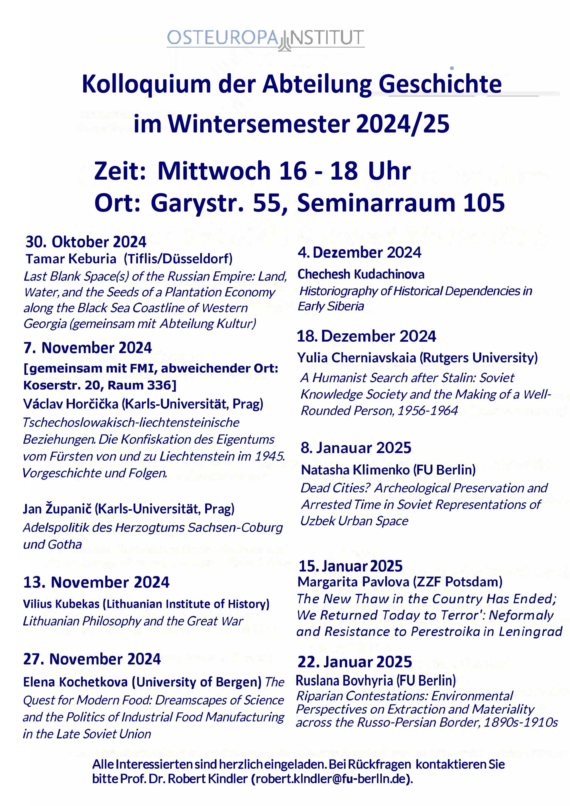 Kolloquium im Wintersemester 2024/25