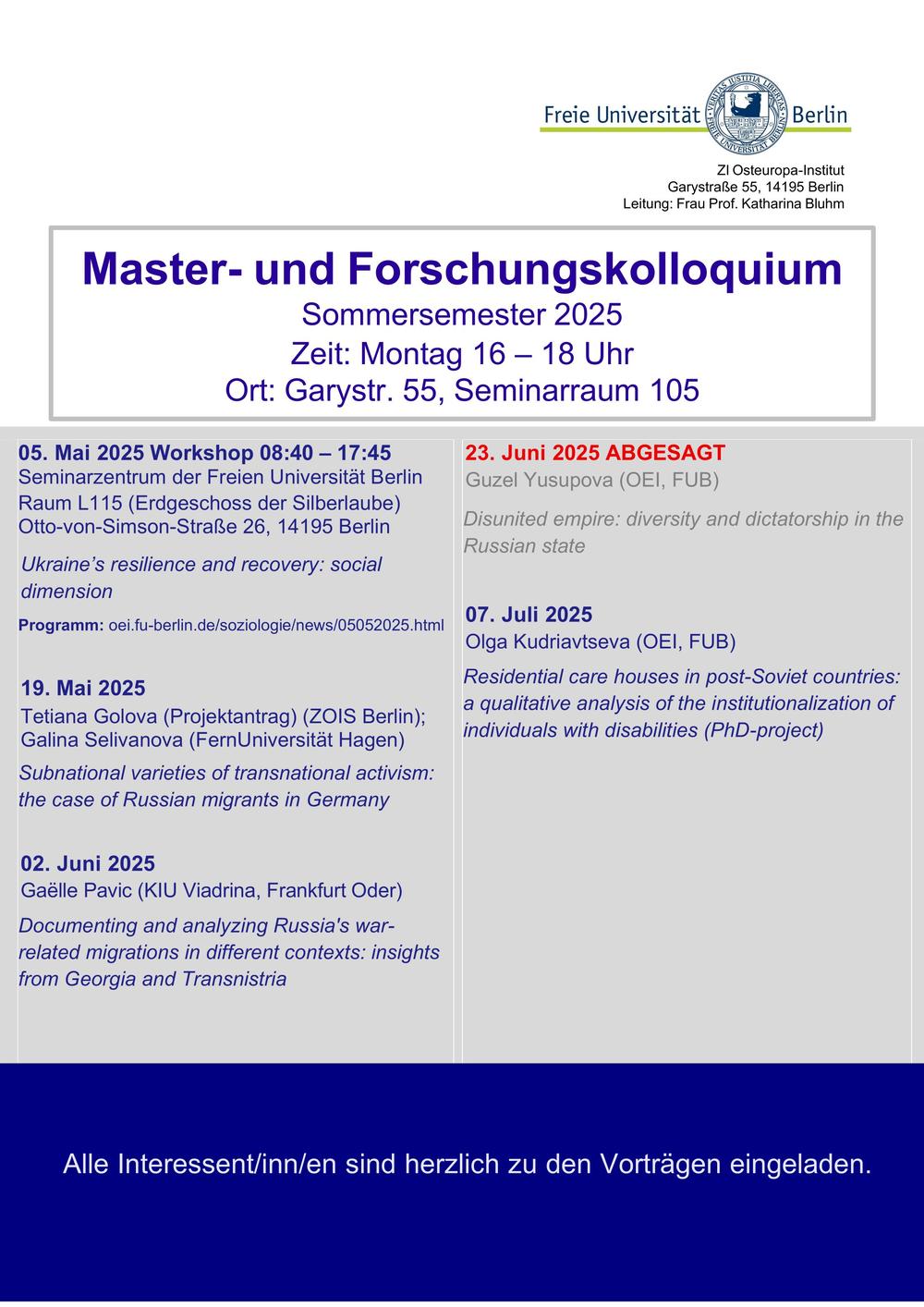Forschungskolloquium Sommersemester 2025