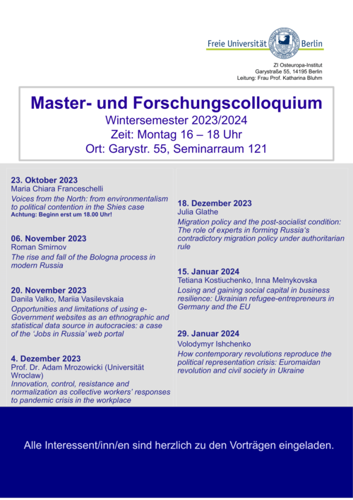 Master- und Forschungscolloquium Wintersemester 2023/2024
