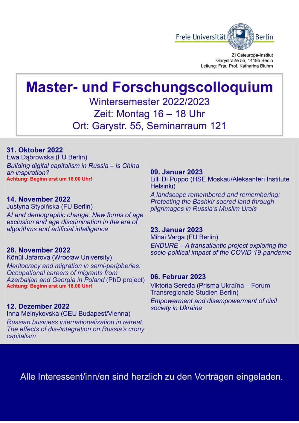 Master- und Forschungscolloquium WiSe 2022/2023